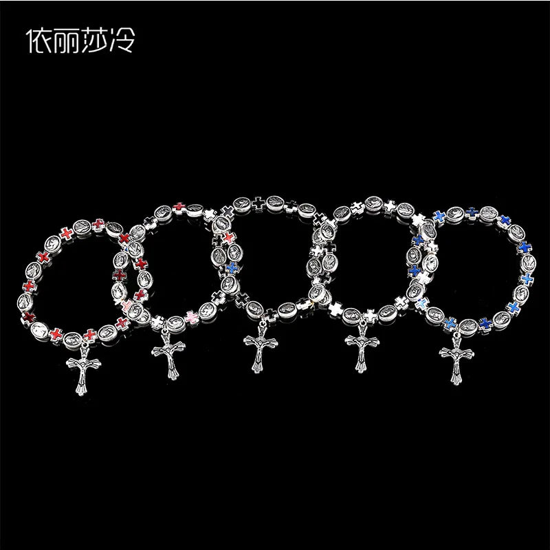 Jesus Cross Rosary Bracelet, Jesus Cross Handmade Bead Chain Rose, Sacred Heart Compassion Rosary Rosary Bracelet Gift