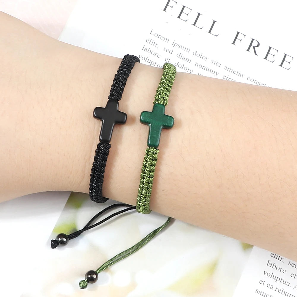 Hand Woven Jesus Cross Bracelet For Men Women Red Black Thread Braided Lucky Bracelet Fashion Couple Bracelet Friendship Jewelry