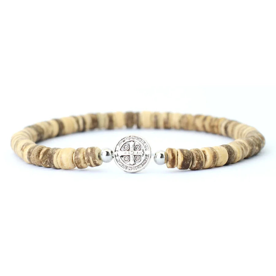 Noter New 4mm Beaded Bracelet For Men Minimalist Cross Braslet Natural Tiger Eyes Wood Braclet Meditation Onyx Stone Brazalete
