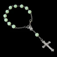 Jesus Cross Rosary Bracelet, Jesus Cross Handmade Bead Chain Rose, Sacred Heart Compassion Rosary Rosary Bracelet Gift