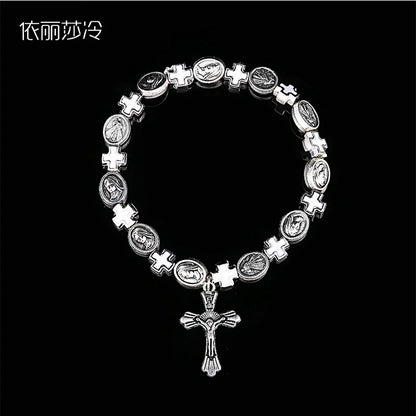 Jesus Cross Rosary Bracelet, Jesus Cross Handmade Bead Chain Rose, Sacred Heart Compassion Rosary Rosary Bracelet Gift