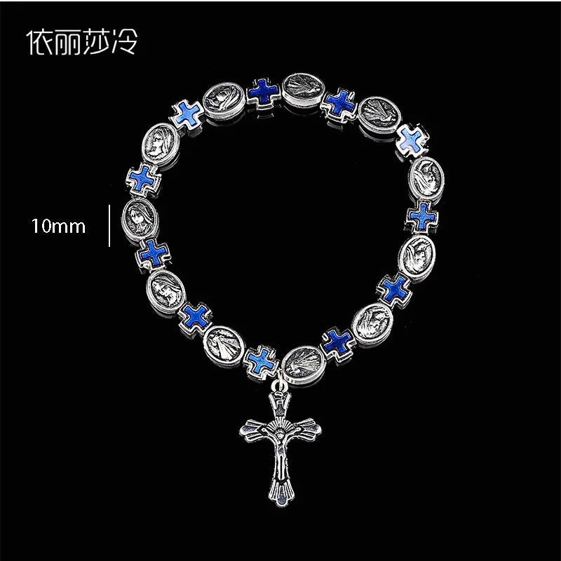 Jesus Cross Rosary Bracelet, Jesus Cross Handmade Bead Chain Rose, Sacred Heart Compassion Rosary Rosary Bracelet Gift