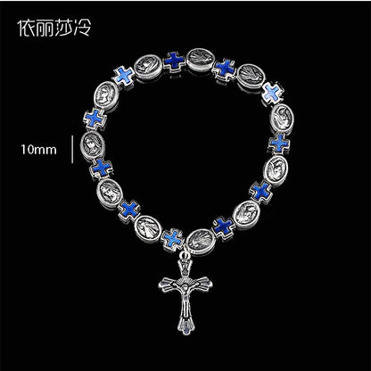 Jesus Cross Rosary Bracelet, Jesus Cross Handmade Bead Chain Rose, Sacred Heart Compassion Rosary Rosary Bracelet Gift