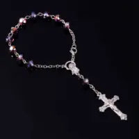 Jesus Cross Rosary Bracelet, Jesus Cross Handmade Bead Chain Rose, Sacred Heart Compassion Rosary Rosary Bracelet Gift