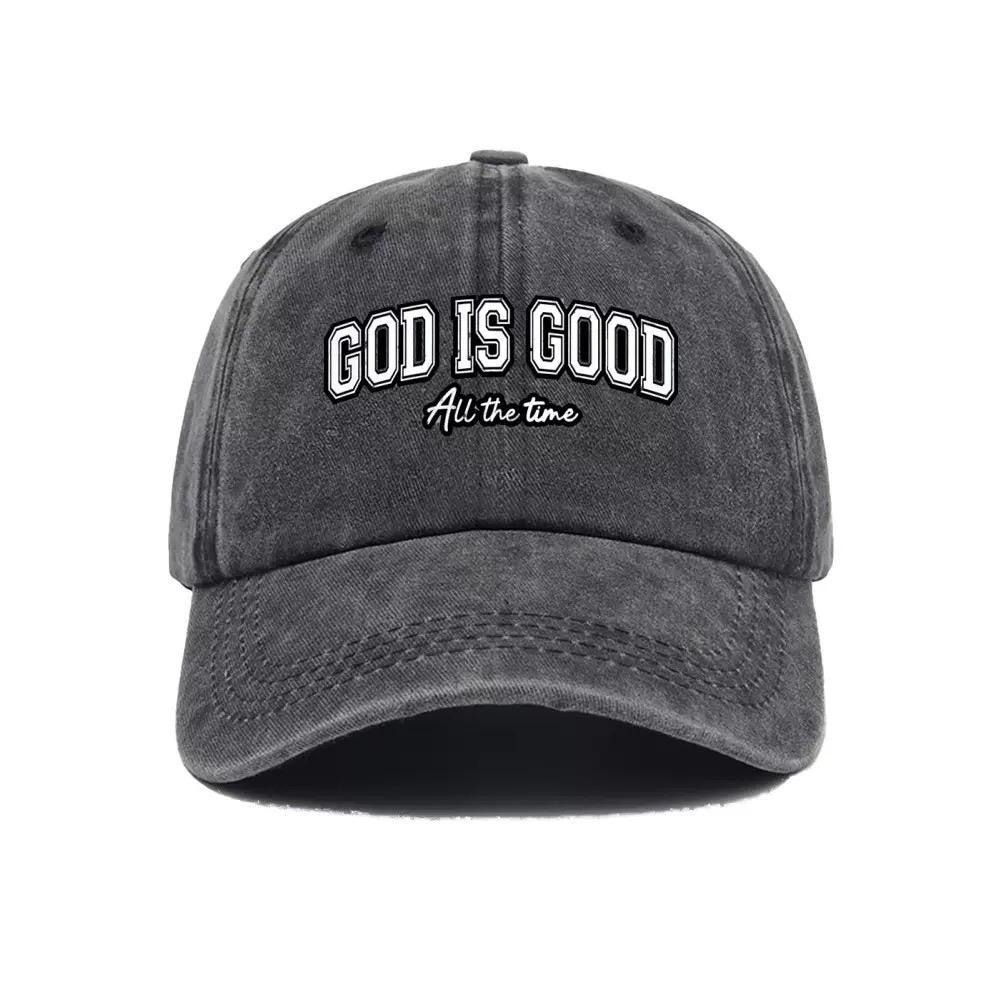 GOD IS GOOD Printed Water Washed Baseball Hat