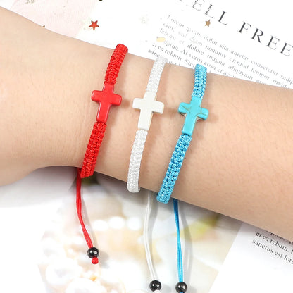 Hand Woven Jesus Cross Bracelet For Men Women Red Black Thread Braided Lucky Bracelet Fashion Couple Bracelet Friendship Jewelry