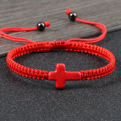 Hand Woven Jesus Cross Bracelet For Men Women Red Black Thread Braided Lucky Bracelet Fashion Couple Bracelet Friendship Jewelry
