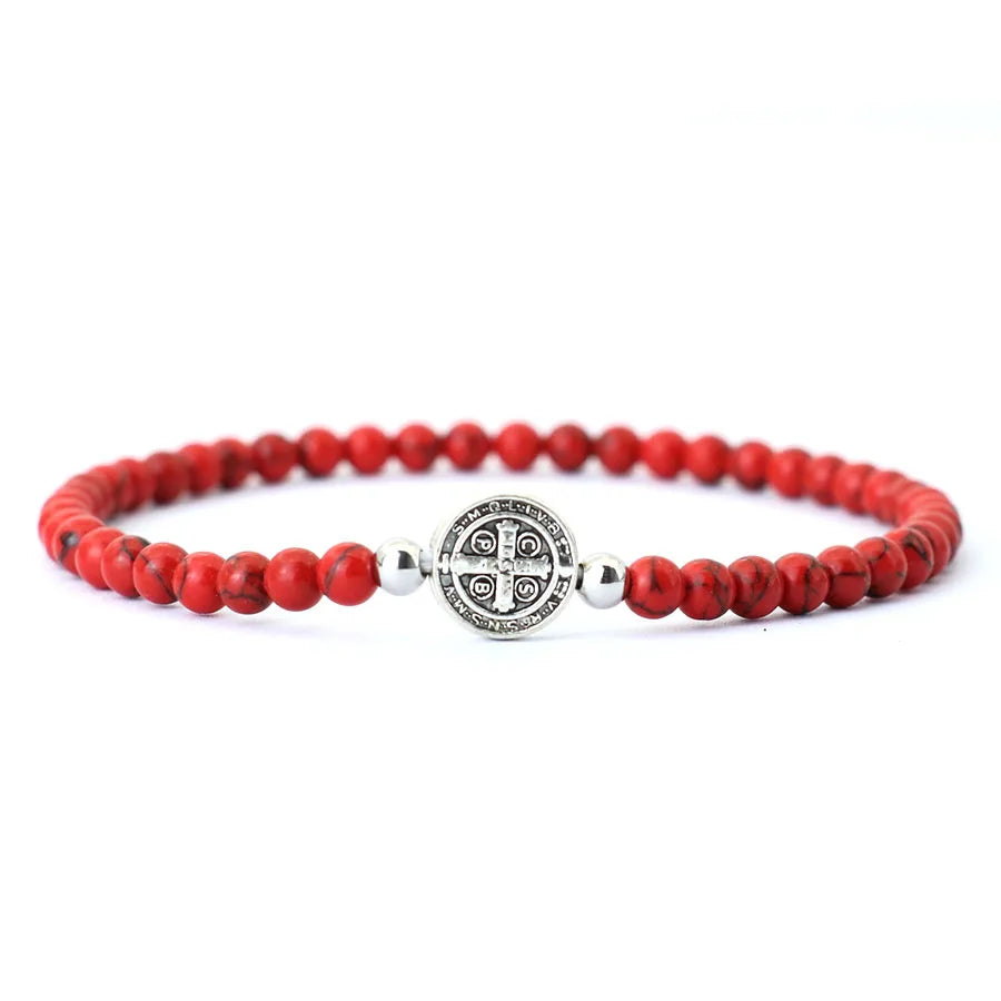 Noter New 4mm Beaded Bracelet For Men Minimalist Cross Braslet Natural Tiger Eyes Wood Braclet Meditation Onyx Stone Brazalete