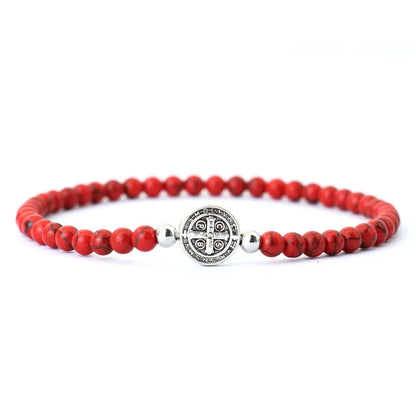 Noter New 4mm Beaded Bracelet For Men Minimalist Cross Braslet Natural Tiger Eyes Wood Braclet Meditation Onyx Stone Brazalete